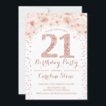 Invitation 21e fête d'anniversaire - Rose blanche or<br><div class="desc">21e anniversaire de fête d'invitation pour les femmes. Elégante carte invitation en or rose rose vif,  blanc et faux parties scintillant. Caractéristiques typographie script police,  rose et lettres diamant. Parfait pour une célébration anniversaire élégante.</div>