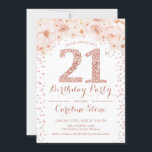 Invitation 21e fête d'anniversaire - Rose blanche or<br><div class="desc">21e anniversaire de fête d'invitation pour les femmes. Elégante carte invitation en or rose rose vif,  blanc et faux parties scintillant. Caractéristiques typographie script police,  rose et lettres diamant. Parfait pour une célébration anniversaire élégante.</div>