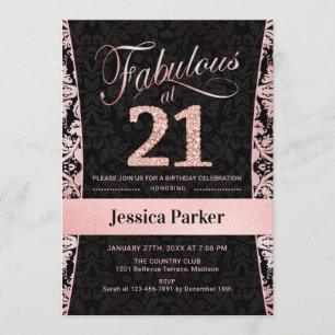 Invitation 21e fête d'anniversaire - Rose Gold Black