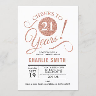 Invitation 21e fête d'anniversaire - Rose Gold White