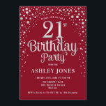 Invitation 21e fête d'anniversaire - Rouge & Argent<br><div class="desc">Invitation de fête du 21e anniversaire. Design élégant en rouge foncé et faux argent parties scintillant. Comprend des polices de caractères et des confettis stylisés. Message-moi si vous avez besoin d'âge personnalisé.</div>