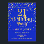 Invitation 21e fête d'anniversaire - Royal Blue & Gold<br><div class="desc">Invitation de fête du 21e anniversaire. Design élégant en bleu royal et faux or parties scintillant. Comprend des polices de caractères et des confettis stylisés. Message-moi si vous avez besoin d'âge personnalisé.</div>