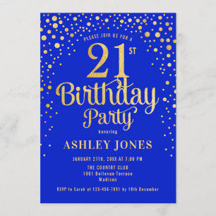 Invitation 21e fête d'anniversaire - Royal Blue & Gold