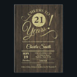 Invitation 21e fête d'anniversaire - Rustic Wood Gold<br><div class="desc">21e Anniversaire Invitation de fête en faux or de parties scintillant et motif de bois brun rustique. Design moderne et simple, parfait pour une soirée élégante. Salut à 21 ans ! Peut être personnalisé à tout âge! S'il vous plaît, envoyez-moi un message si vous avez besoin d'une personnalisation plus poussée....</div>