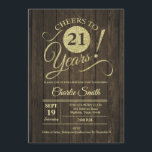 Invitation 21e fête d'anniversaire - Rustic Wood Gold<br><div class="desc">21e Anniversaire Invitation de fête en faux or de parties scintillant et motif de bois brun rustique. Design moderne et simple, parfait pour une soirée élégante. Salut à 21 ans ! Peut être personnalisé à tout âge! S'il vous plaît, envoyez-moi un message si vous avez besoin d'une personnalisation plus poussée....</div>