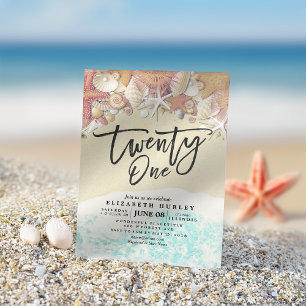 Invitation 21e fête d'anniversaire Summer Beach Starfish Seas