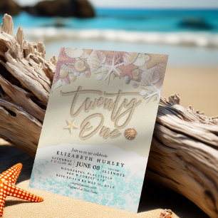 Invitation 21e fête d'anniversaire Summer Beach Starfish Seas