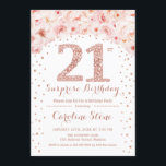 Invitation 21e fête d'anniversaire surprise - Rose blanche or<br><div class="desc">Invitation de fête du 21e anniversaire. Design élégant en faux rose parties scintillant or et blanc. Doté de roses,  confettis et diamants roses roses de couleur pastel. Parfait pour une célébration de glamour.</div>