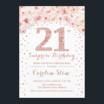 Invitation 21e fête d'anniversaire surprise - Rose blanche or<br><div class="desc">Invitation de fête du 21e anniversaire. Design élégant en faux rose parties scintillant or et blanc. Doté de roses,  confettis et diamants roses roses de couleur pastel. Parfait pour une célébration de glamour.</div>