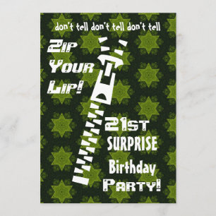 Invitation 21e Fête d'anniversaire SURPRISE Zip Your Lip Star