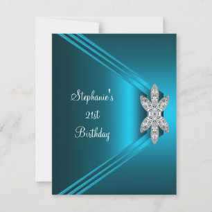 Invitation 21e fête d'anniversaire Turquoise Bleu Soie Diaman