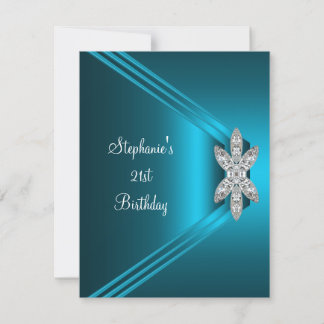 Invitation 21e fête d'anniversaire Turquoise Bleu Soie Diaman