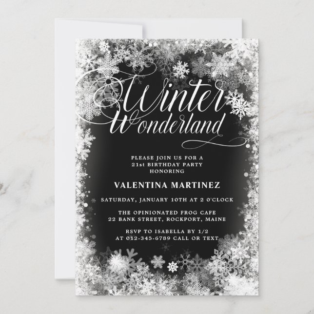 Invitation 21e fête d'anniversaire Wonderland Snowflake (Devant)