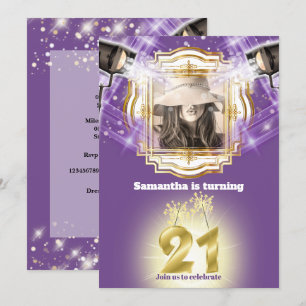 Invitation 21e Hollywood VIP photo lumières violettes star de