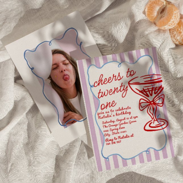 Invitation 21e photo de verre de champagne tiré à la main rou (Créateur téléchargé)