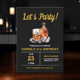 Invitation 21e Whiskey Bourbon fête d'anniversaire pour adult