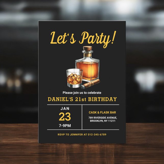 Invitation 21e Whiskey Cigar Bourbon fête d'anniversaire (Créateur téléchargé)