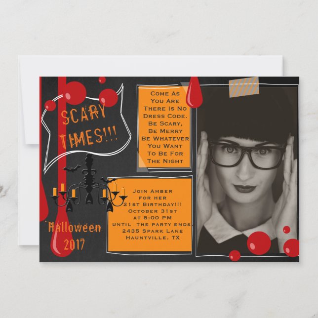 Invitation 21ème anniversaire effrayant Halloween avec (Devant)