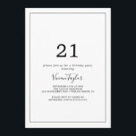Invitation 21ème anniversaire minimaliste<br><div class="desc">Cette invitation minimaliste de fête de 21e anniversaire est parfaite pour une simple fête d'anniversaire. Le design romantique moderne présente une typographie classique en noir et blanc associée à une calligraphie rustique mais élégante avec un style vintage lettré à la main. Personnalisable dans n'importe quelle couleur. Gardez le design simple...</div>