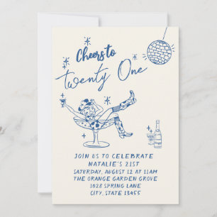 Invitation 21ème Blue Drawn Cowgirl Coastal Photo Fun Anniver