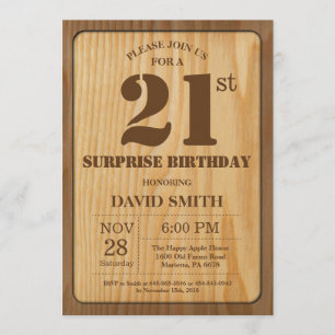 Invitation 21ème bois d'invitation d'anniversaire de surprise