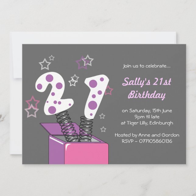 Invitation 21ème fête d'anniversaire d'amusement - rose et (Devant)
