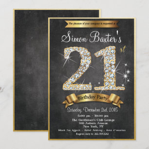 Invitation 21ème Gold Diamond Chalkboard Anniversaire Invitat