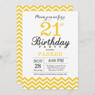 Invitation 21ème Jaune Chevron d'invitation d'anniversaire