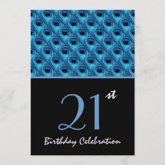 Invitation 21ème Le paon bleu d'anniversaire fait varier le