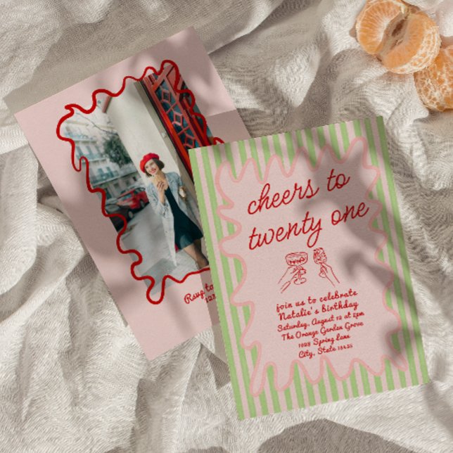 Invitation 21ème photo couleur de la main rose dessinée Anniv (Créateur téléchargé)