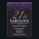 Invitation 21ème Pourpre d'anniversaire et parties<br><div class="desc">21ème Invitation d'anniversaire. Vingt des et fabuleux. Parties scintillantes noires de pourpre et d'or. Fête d'anniversaire adulte. Pour les hommes ou des femmes. Pour davantage de personnalisation,  cliquez sur svp la "personnaliser il" bouton et utilisez notre outil de conception pour modifier ce modèle.</div>
