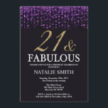 Invitation 21ème Pourpre d'anniversaire et parties<br><div class="desc">21ème Invitation d'anniversaire. Vingt des et fabuleux. Parties scintillantes noires de pourpre et d'or. Fête d'anniversaire adulte. Pour les hommes ou des femmes. Pour davantage de personnalisation,  cliquez sur svp la "personnaliser il" bouton et utilisez notre outil de conception pour modifier ce modèle.</div>