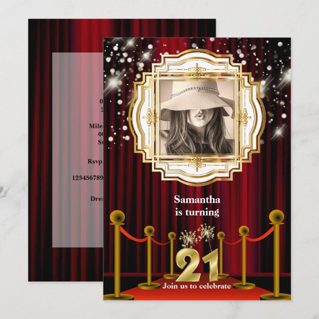 Invitation 21ème tapis rouge hollywood VIP or bling party (Devant / Derrière)