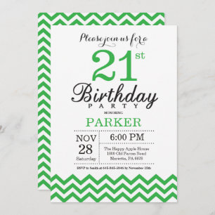 Invitation 21ème Vert Chevron d'invitation d'anniversaire