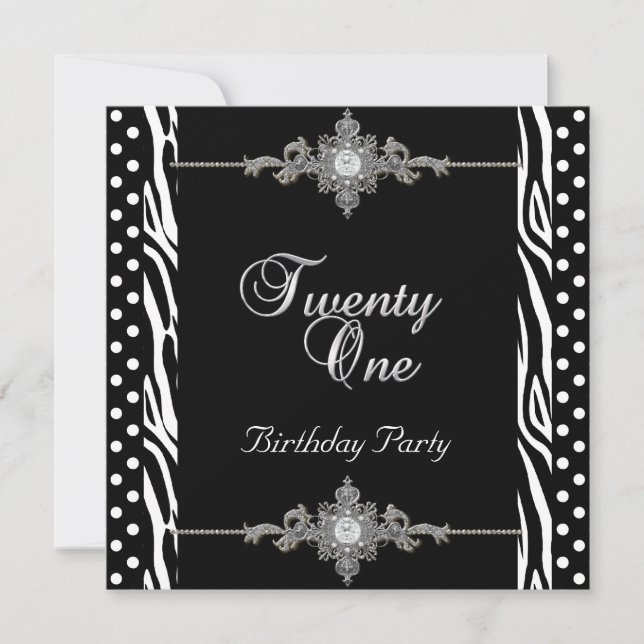 Invitation 21ème Zebra Silver White Black Spot Diamond (Devant)