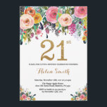 Invitation 21èmes parties scintillantes florales d'or<br><div class="desc">21ème invitation florale d'anniversaire pour des femmes. Fleur florale d'aquarelle. Parties scintillantes d'or. Fleur rose,  jaune,  orange,  pourpre. Anniversaire adulte. Pour davantage de personnalisation,  cliquez sur svp la "personnaliser il" bouton et utilisez notre outil de conception pour modifier ce modèle.</div>
