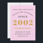 Invitation 21st Birthday 2002 Pink Grey Ajouter le nom Année<br><div class="desc">Pour ceux qui fêtent leur anniversaire, nous avons la carte d'invitation idéale pour la fête d'anniversaire. L'élégant arrière - plan au design doré est simple et chic. Customisez facilement le texte à l'avant et à l'arrière de cette carte d'invitation d'anniversaire en utilisant le modèle fourni. Une partie de la gamme...</div>