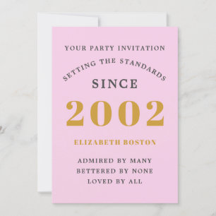 Invitation 21st Birthday 2002 Pink Grey Ajouter le nom Année