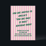 Invitation 21st Birthday Bash Pink Green Retro Stripes Party<br><div class="desc">This birthday invitation features bold green lettering on soft pink and cream stripes for a playful, retro-inspired look. Designed to celebrate a 21st birthday in a fun, confident way, it’s perfect for bar parties, milestone celebrations, and lively nights out with friends. The text and event details are fully customizable to...</div>