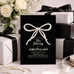 Invitation 21st Birthday Party Black White Pearl Bow<br><div class="desc">Elegant black and white invitation features large white pearl script bow on a black background. Calligraphy adds a special touch. All text is editable.</div>