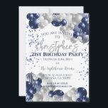 Invitation 21st Birthday Party Navy Balloons<br><div class="desc">A gorgeous 21st birthday party or celebration invitation.
A fabulous navy blue and silver balloons design with lots of space for your party details - perfect to announce a celebration for a twenty-first party. Stylish flat card invitation.</div>