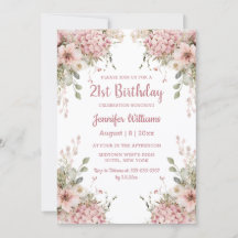  21st birthday watercolor pink floral garden 