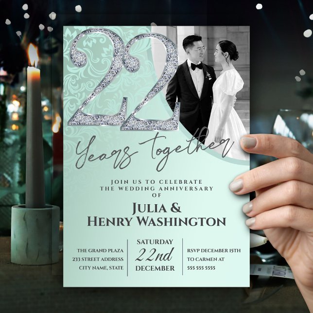 Invitation 22e Anniversaire de Mariage Vert Doux (Créateur téléchargé)