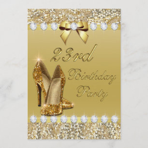 Invitation 23e anniversaire Classy Gold Heels Sequins Diamond
