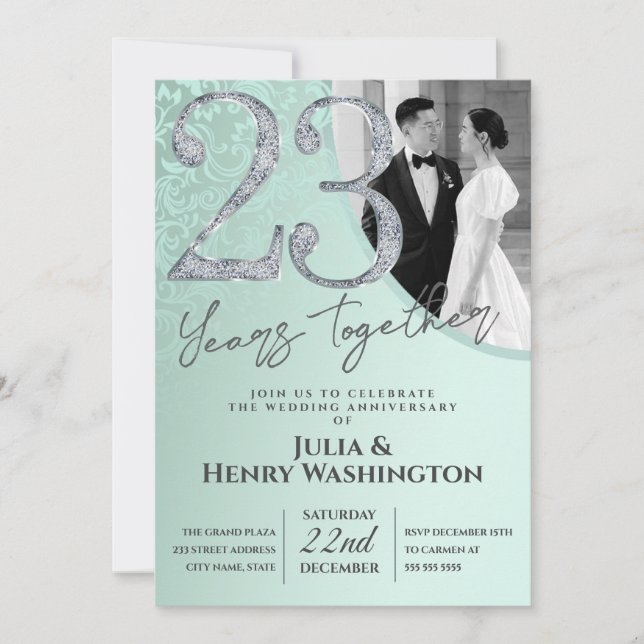 Invitation 23e anniversaire de mariage Gentil Vert  (Devant)