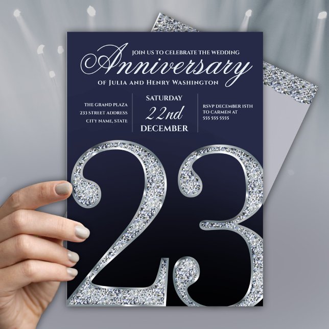 Invitation 23e Anniversaire Diamant Argent Bleu Foncé Ans (Créateur téléchargé)