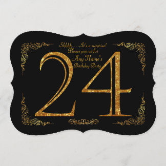 Invitation 24,Fête d'anniversaire 24,grand Gatsby,noir & or