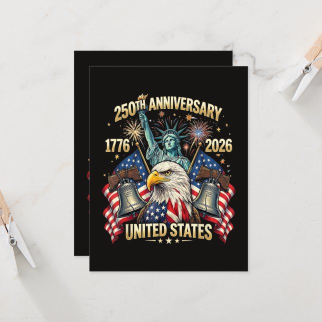 Invitation 250 Ans Anniversaire Américain 1776-2026 Drapeau U (Devant/Arrière en situation)