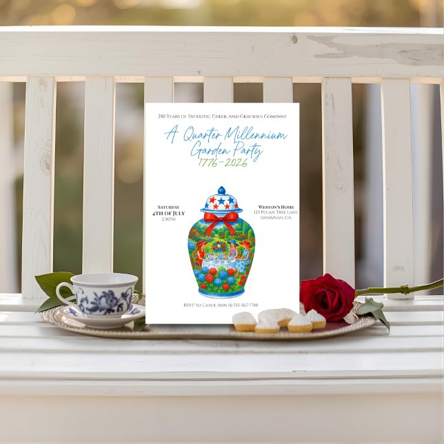 Invitation 250 ans Anniversaire Ginger Jar jardin fête (250 years Anniversary Ginger Jar garden party Invitation)
