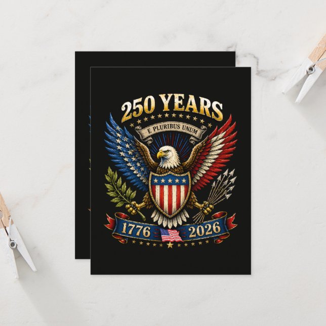 Invitation 250 Ans d'Amérique 1776 2026 250e Anniversaire  (Devant/Arrière en situation)